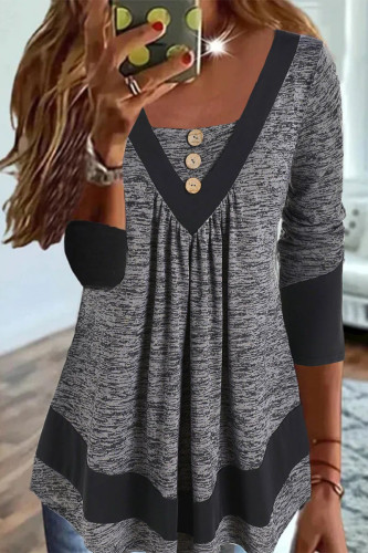 Casual Solid Contrast U Neck Tops