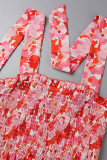 Sweet Print Frenulum Printing Halter A Line Dresses