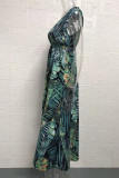 Sexy Elegant Print V Neck Waist Skirt Dresses