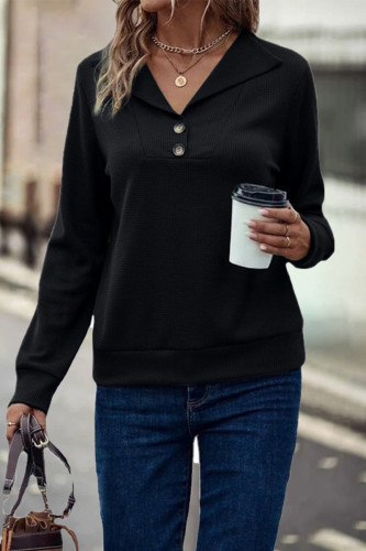Casual Simplicity Solid Buttons Turndown Collar Tops