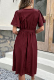 Elegant Simplicity Solid Frenulum Buckle V Neck A Line Dresses
