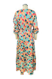 Elegant Print Patchwork V Neck A Line Dresses