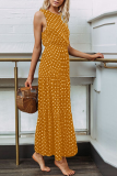 Casual Dot Patchwork O Neck Waist Skirt Dresses