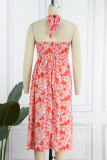 Sweet Print Frenulum Printing Halter A Line Dresses