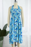 Sweet Print Frenulum Printing Halter A Line Dresses