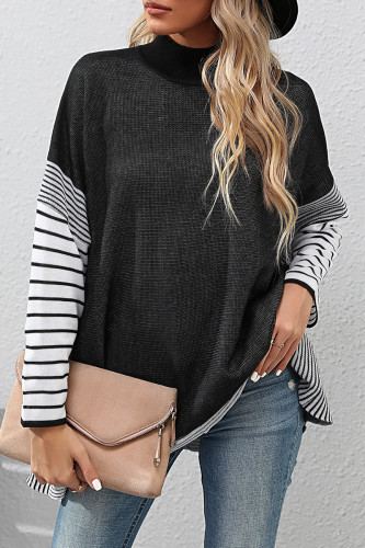Casual Striped Patchwork Half A Turtleneck Tops