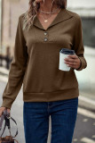 Casual Simplicity Solid Buttons Turndown Collar Tops