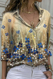 Street Print Patchwork Turndown Collar Tops