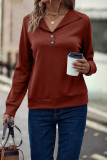 Casual Simplicity Solid Buttons Turndown Collar Tops