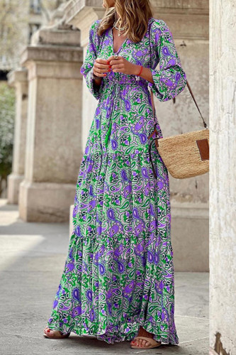 Sweet Elegant Print V Neck A Line Dresses