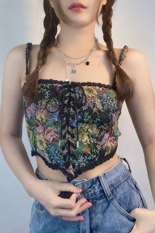 Celebrities College Patchwork Lace Embroidered Bandage Tops