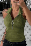 Sexy Street Solid Zipper Halter Tops