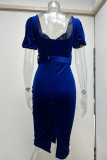Elegant Solid With Belt Asymmetrical V Neck One Step Skirt Dresses