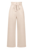 Work Simplicity Solid With Belt Loose High Waist Straight Solid Color Bottoms