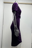 Elegant Solid With Belt Asymmetrical V Neck One Step Skirt Dresses