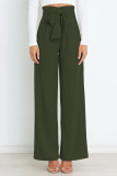 Work Simplicity Solid With Belt Loose High Waist Straight Solid Color Bottoms