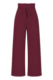 Work Simplicity Solid With Belt Loose High Waist Straight Solid Color Bottoms