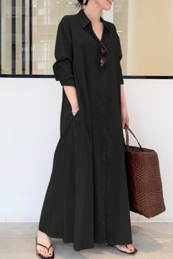 Casual Simplicity Solid Solid Color Turndown Collar Shirt Dress Dresses