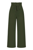 Work Simplicity Solid With Belt Loose High Waist Straight Solid Color Bottoms