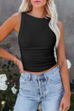 Street Simplicity Solid Solid Color O Neck Tops