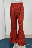 Elegant Printing Loose Mid Waist Wide Leg Full Print Bottoms