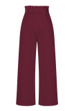 Work Simplicity Solid With Belt Loose High Waist Straight Solid Color Bottoms