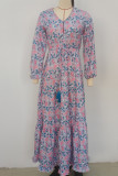 Sweet Elegant Print V Neck A Line Dresses