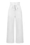 Work Simplicity Solid With Belt Loose High Waist Straight Solid Color Bottoms