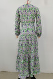 Sweet Elegant Print V Neck A Line Dresses