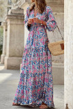 Sweet Elegant Print V Neck A Line Dresses