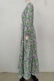 Sweet Elegant Print V Neck A Line Dresses