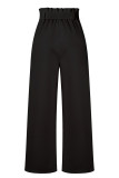 Work Simplicity Solid With Belt Loose High Waist Straight Solid Color Bottoms