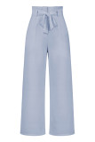 Work Simplicity Solid With Belt Loose High Waist Straight Solid Color Bottoms