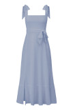 Elegant Simplicity Solid Slit Solid Color Square Collar A Line Dresses