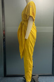 Casual Solid Frenulum V Neck Regular Jumpsuits