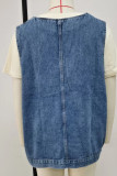 Street Simplicity Solid Pocket V Neck Tops