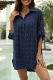 Casual Solid Printing Turndown Collar Tops