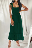 Elegant Simplicity Solid Slit Solid Color Square Collar A Line Dresses