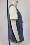 Street Simplicity Solid Pocket V Neck Tops
