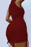 Sexy Simplicity Solid Solid Color V Neck Wrapped Skirt Dresses