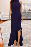 Elegant Formal Solid Solid Color O Neck Irregular Dress Dresses