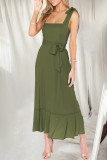 Elegant Simplicity Solid Slit Solid Color Square Collar A Line Dresses
