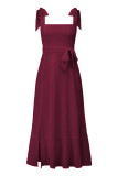 Elegant Simplicity Solid Slit Solid Color Square Collar A Line Dresses