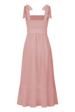 Elegant Simplicity Solid Slit Solid Color Square Collar A Line Dresses