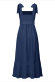 Elegant Simplicity Solid Slit Solid Color Square Collar A Line Dresses