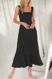 Elegant Simplicity Solid Slit Solid Color Square Collar A Line Dresses