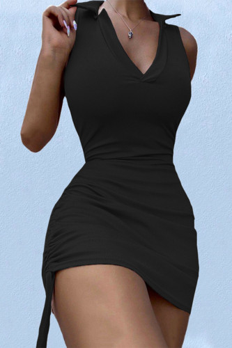 Sexy Simplicity Solid Solid Color V Neck Wrapped Skirt Dresses