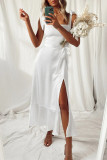 Elegant Simplicity Solid Slit Solid Color Square Collar A Line Dresses