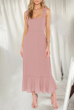 Elegant Simplicity Solid Slit Solid Color Square Collar A Line Dresses