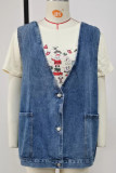 Street Simplicity Solid Pocket V Neck Tops